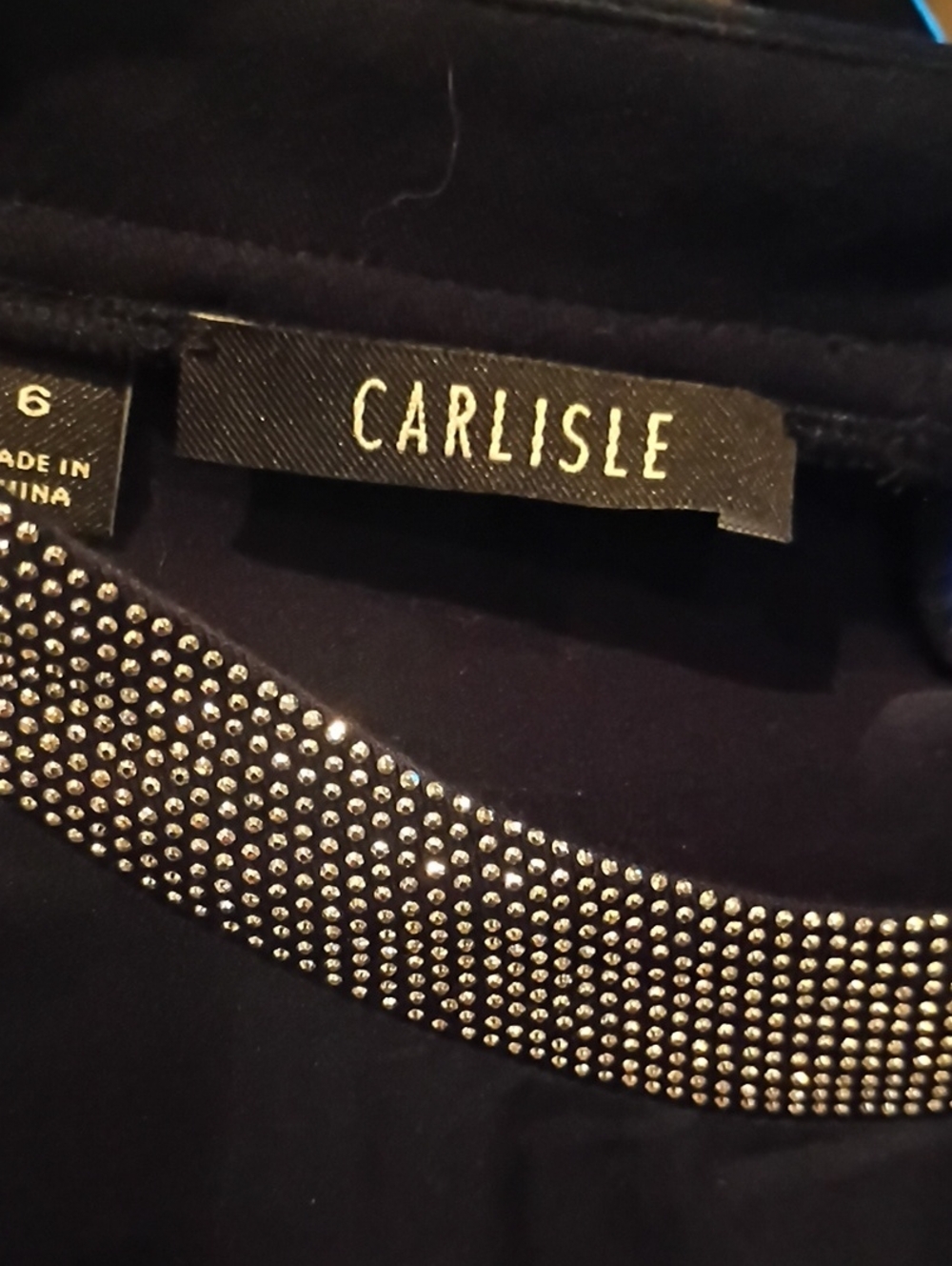 CARLISLE Navy Blouse With Embellished Neckline